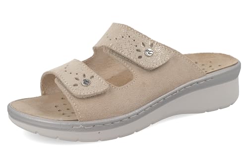 Fly Flot Massafra, Zapatillas de Piel para Mujer, con Doble Velcro Ajustable, Plantilla extraíble de Cuero, Sandalias deslizantes, Beige, 37 EU