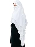 Geyoga Women's Muslim Prayer Hijab 2 Layers Islamic Hijab Cover Soft Lightweight Breathable (White)