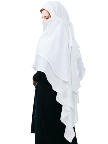 Geyoga Women's Muslim Prayer Hijab 2 Layers Islamic Hijab Cover Soft Lightweight Breathable Hijab Long Scarf