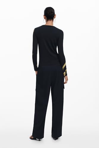 Desigual Repris_TS_Romantic Mujer – Camiseta Negra con Estampado Floral