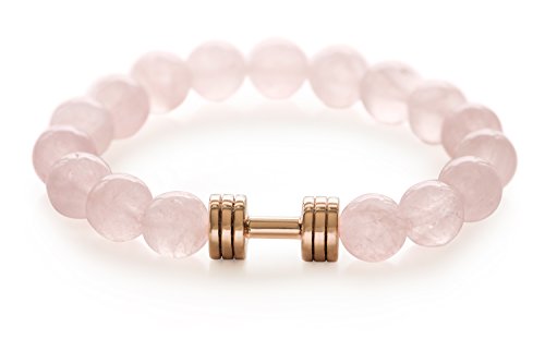Pulsera con mancuernas de cuarzo rosa Pulsera con cuentas de joyería de gimnasio plateada en oro rosa Cover