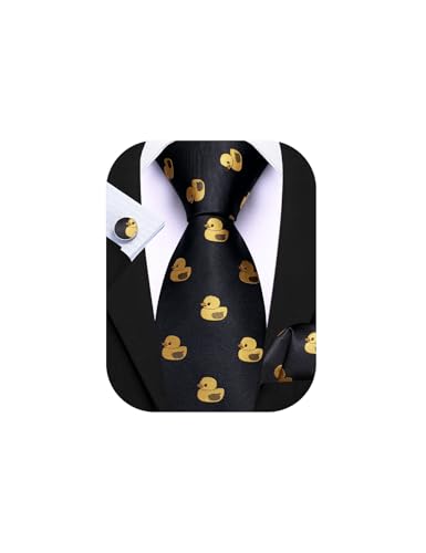 Image of Barry.Wang Fun Animal Ties for Men Designer Handkerchief Cufflink WOVEN Casual Necktie Set Festival