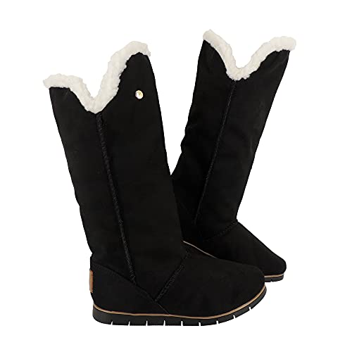 Bota Feminina Pelo Neve Inverno 100% Forrada Pelo Lã Europa Cano Alto Confort AM301 Cor:1-Preto-Bran