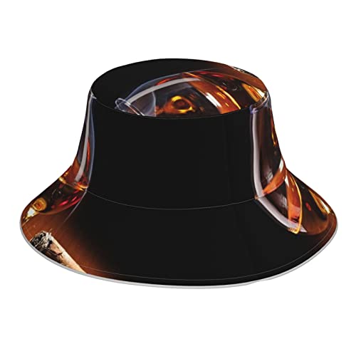 XHLXZYM Cigar and Whiskey Reflective Bucket Hat Unisex, Double-Sided Design Inside and Outside, for Outdoor Fishing Camping Black, Black, One size