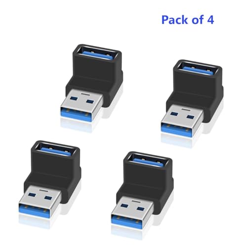 Image of Tobo 90 Degree USB 3.2 Adapter Up and Down Angle Type A Male to Female Connector USB L Shape Extender Supports 10Gbps Data Transfer & Charging PC, Laptop, Hard Drive, Keyboard TD-1075TC Pack of 4