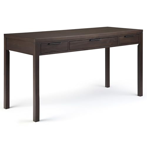 SIMPLIHOME Hollander Desk - 60-Inch Wide Solid Wood Writing Desk in Warm Walnut Brown, Contemporary Home Office Computer Table for Workspace or Study with 2 Drawers and Flip-Down Keyboard Tray