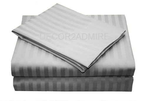 Image of 100% Grey Cotton Stripe King Size Bedsheet 90x100 inch with 2 Pillow Covers 17x27 - Soft & Breathable Fabric