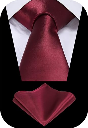 TIE G Solid Satin Woven dyed Color Formal Black Necktie and Pocket Square Sets in Gift Box