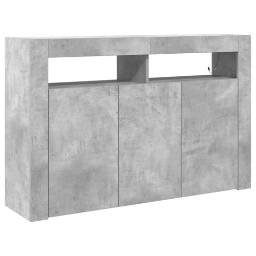 vidaXL sideboard - concrete grey engineered wood - chic modern storage cabinet with led lighting 116x30x75 cm for living/dining room