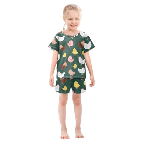 Pajama Short Sets Chicken Pattern Print Design Soft Cotton Summer Sleepwear 2 Piece PJS Size 5-14T4