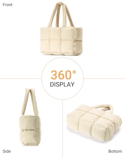 Image of Herald Puffer Tote Bag for Women, Large Quilted Puffy Handbag Lightweight Satchel Purse with Cup Holder & Compartment