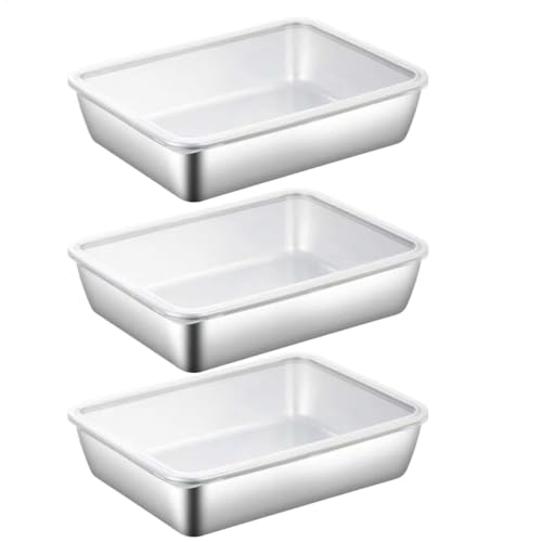 FmtwPhn Contenedor de carne para refrigerador, 3 recipientes de preparación de comidas con tapa de sellado, organizador de tocino de acero inoxidable, organizadores de y almacenamiento