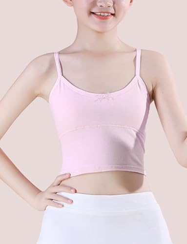 Image of FEOYA Teen Girls Camisole Training Cotton Bra Round Neck Tank Top with Shelf Bra 2 /3 Pack