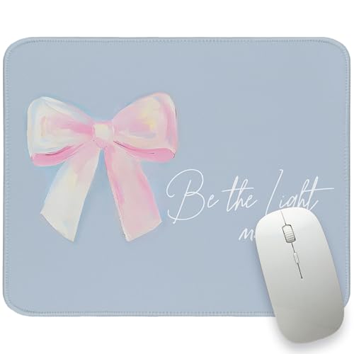 Christian Bow Mouse Pad, Blue and Pink Small Mouse Pad, Be The Light Preppy Coquette Bows Computer Mousepad for Desk, Cute Blue Desk Mat for Office Inspritional Religious Gifts for Women 10.2x8.2