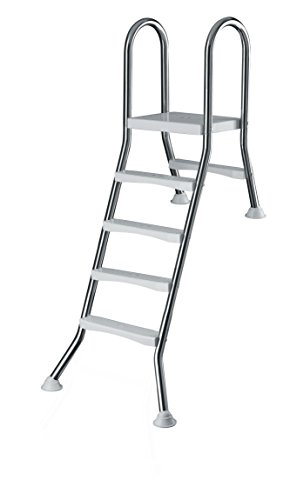 POWERHAUS24 Edelstahl Poolleiter für teileingelassene Pools 4 + 1 Stufe bis 1,2 m Tiefe