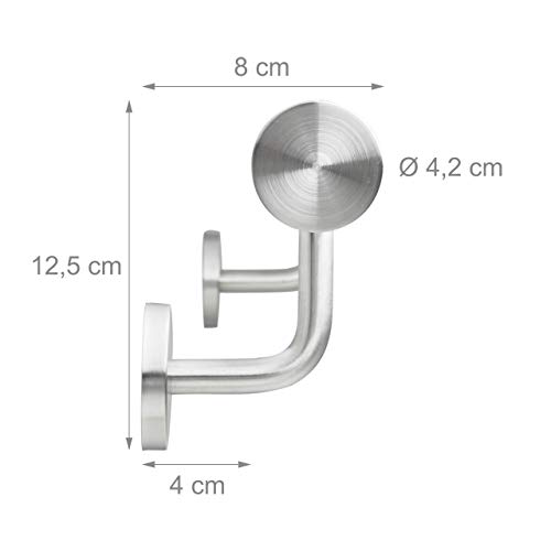 Relaxdays Corrimano, Acciaio Inox 304, Passamano per Ambienti Interni e Esterni, 150 cm, Ø 42 mm, con Supporto, Argento, 1 pz