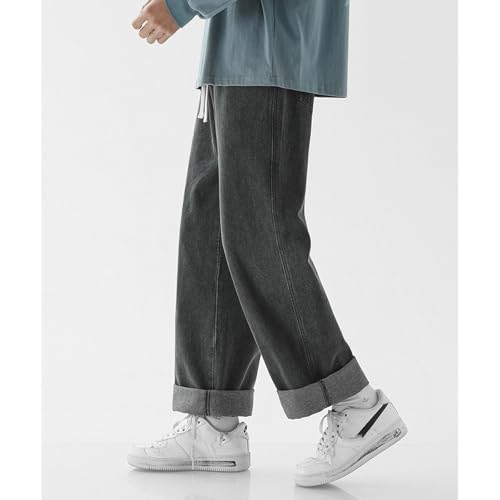 Men's Baggy Jeans Y2k Elastic Waist Skater Jeans Wide Leg Plain Drawstring Denim Pants Teen Boys Hip Hop Streetwear3