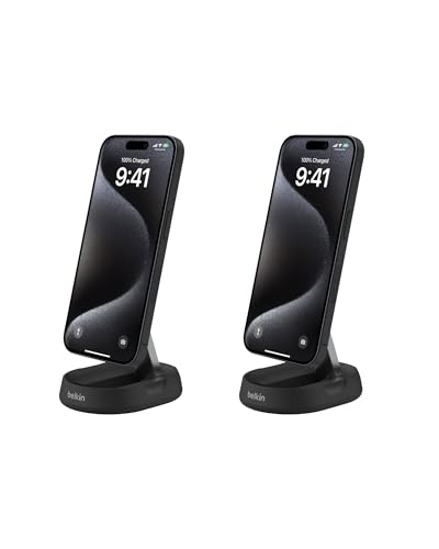 Image of Belkin Convertible Magnetic Charging Stand 15W - MagSafe-Compatible Qi2-Certified Wireless Charging Station, iPhone Charger for Apple iPhone 16 Series, Airpods Pro, & More, No PSU - Black (2-Pack)