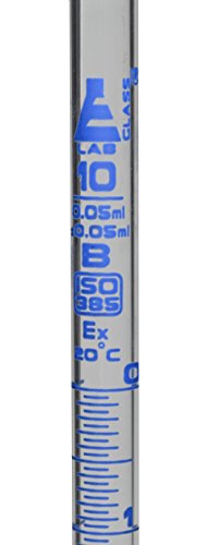 Burette, 10Ml - 17" Long, 0.5" Diameter, Class B, Din Iso 385 Compliant, Borosilicate Glass With Glass Key Stopcock, 0.05Ml Graduations - Eisco Labs #TOP2