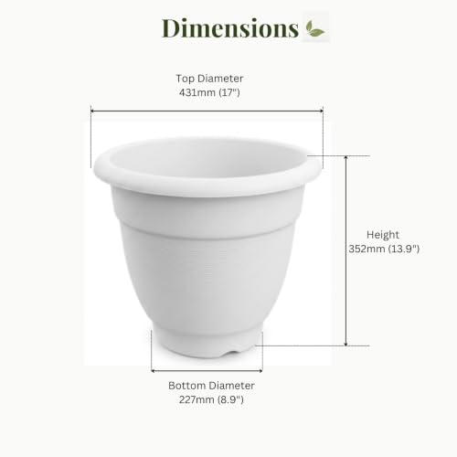 Image of 17 Inch Large Plant Pots for Big Size Plants, White Color, Pack of 3, Flower Pots for Garden, Versatile Pot for Plant for Balcony, Terrace, Indoor Decoration
