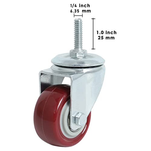 finnhomy swivel caster wheels 2 inch heavy duty threaded stem casters 1434 - 20 x 1 set of 4 for wire shelve wheels pu load bearing 800 lbs anti-wear smooth casters red