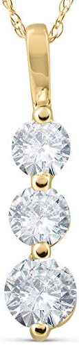 1ct Three Stone Past Present Future Diamond Pendant 14k yellow gold