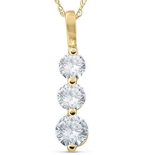 1Ct Three Stone Past Present Future Diamond Pendant 14K Yellow Gold #TOP1