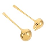 Gatuida Cuchara Vertedora De Acero Inoxidable Para Salsa y Aceite, Tamaño Pequeño, Acero 304, Diseño Creativo Inclinado, Versátil Para Servir y Cocinar Hogar, Set Único Color Dorado