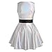 Women Alien Shiny Metallic Skater Dress Sleeveless Disco Dance 80s Holographic Dress Adult Sparkly Hallowen Cosplay Outfits Rave Music Party Wet Look Plus Size Pleated Dress Silver S
