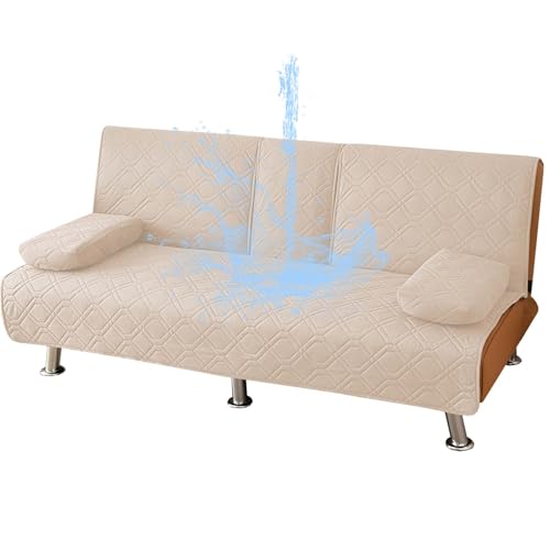 ZYXFYY 4 Pieces Click Clack Sofa Bed Cover 3 Seater, Quilted Convertible Folding Cover with 2 Removable Armrests and 1 Holders Covers (Khaki)