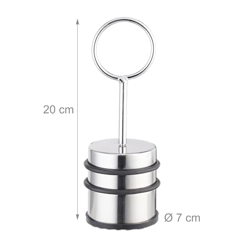 Relaxdays Set of 2 Doorstops with Handle, Stainless Steel & Rubber, Door Buffer, Inside, Hxdiameter : 20 x 7 cm, Silver/Black - Image 4