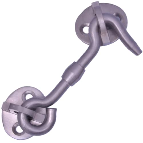 Image of RiseOm Brass Gate Hook and Eye / Window Hook for Double Doors Gates /Windows (Heavy Oval Eye) (Silver-3 inch, 14)