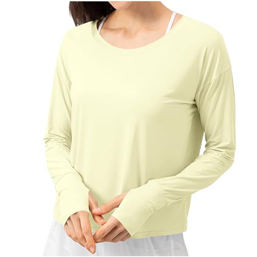 Women's Long Sleeve Shirts Summer 2025 UPF 50+ Sun Protection Shirts for Fishing Lightweight Rash Guard Swim Shirt Yellow Womens Running Tops XS