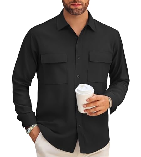 Alex Vando Mens Button Down Shirts Two Pockets Long Sleeve Casual Dress Shirt for Men