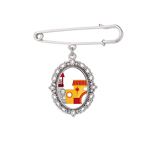 Broche architecture chinoise en émail ciselé pour châle chic