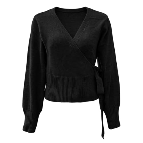 Aniywn Wrap Sweater For Women Cropped Knit Pullover V Neck Tie Waist Top - image 5