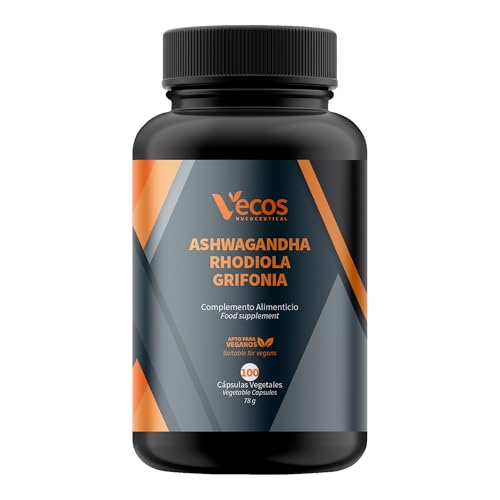 Ashwagandha + Rhodiola Rosea 5HTP Grifonia 400 mg | Aumenta la Energía y Reduce la Fatiga y Ansiedad | 100 Comprimidos Veganos