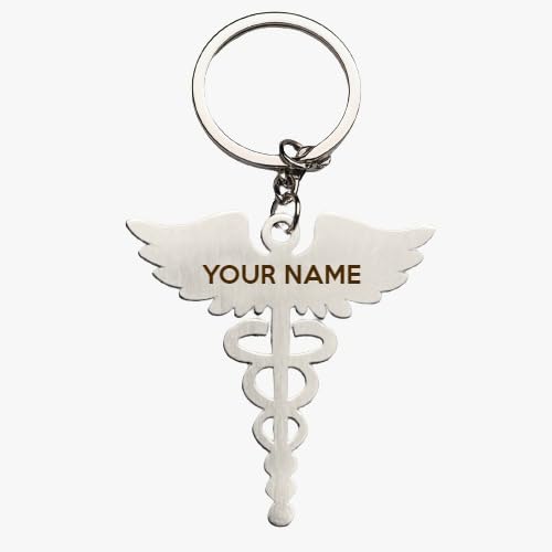 CustomStainless Steel Heart Beat Doctor Logo With Name Customized Keychain, Silver