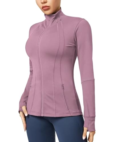 QUEENIEKE Women's Slim Fit Running Jackets - Long Sleeves Athletic Workout Gym Tops with Back Mesh Vent & Thumb Holes