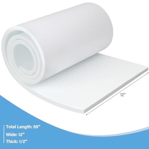 Storystore Foam Insulation Neoprene Sheets with Adhesive, 1/2'' Thick x 12'' W x 59'' L Multi-Function Soundproof Large Closed Cell Neoprene Rubber Roll, White