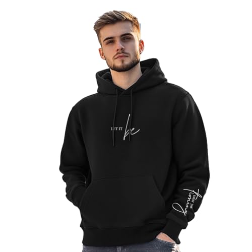 Image of Nobero Men's Printed Regular Fit Hoodie | Cotton Rich Fleece Sweatshirt for Men | Soft & Warm Hooded Pullover | Casual Winter Wear