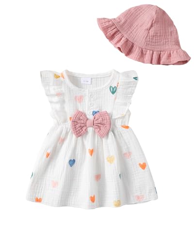 Newborn Baby Girl Clothes Summer White Linen Dress Infant Ruffle Sleeve Heart Dresses Cute Princess...