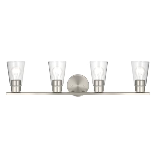 Image of Kichler Stamos 31.25 inch 4-Light Soft Modern Vanity Light with Clear Glass in Brushed Nickel, (8.25 inch H x 31.2 5 inch W), 55122NICLR