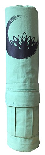 Golden Lotus Drawstring Yoga Mat Bag with Cargo Pocket (Greengage)