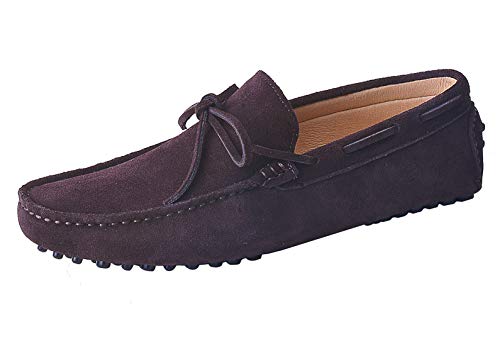 Santimon Men's Suede Leather Driving Walking Moccasins Loafer Lace Shoes
