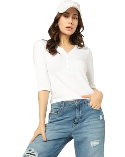 Image of Gap Women Solid Slim Fit Short Sleeves V-Neck Blouse