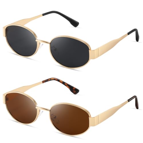 kunchu Sonnenbrille-Damen-Polarisiert-Unisex-Herren-Gold-Metal-Retro-Oval-Trendy-Sonnenbrillen-Vintage-Uv400-Classic-Ultraleicht-Schutz,Geeignet FüR Camping-fotografie-Outdoor//Braun