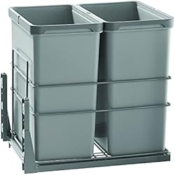 IMEX - 30 Qt./7.5 Gal Pull Out Under Mount Waste Container - Kitchen Trash Garbage Can & Bin for Under Counter Cabinet - Plastic Dustbin Mountable Basket (Gray, Double)