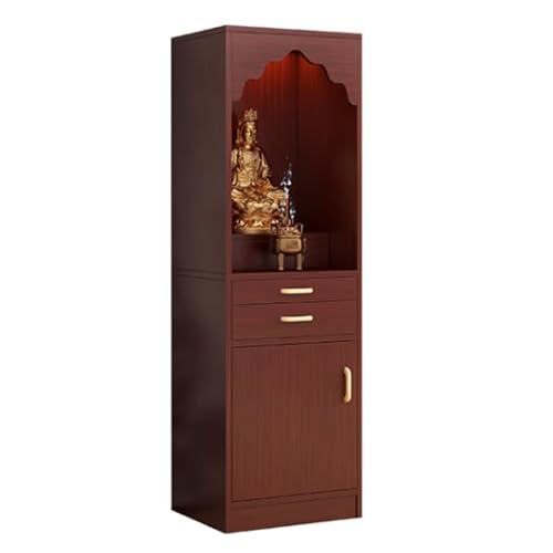 神社祭壇テーブル、仏壇ニッチ、仏壇 モダン 、収納付き テーブルトリビュート、仏壇キャビネット、お香や祈りのための仏壇ニッチ、リビングルームや書斎に最適なプージャ台(Red,40cm/15.8in)