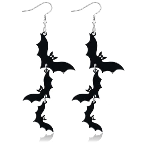 Acrylic Halloween Earrings Black Skull Bat Drop Dangle Earrings for Women Fun Cute Spooky Halloween Holiday Costume Jewelry